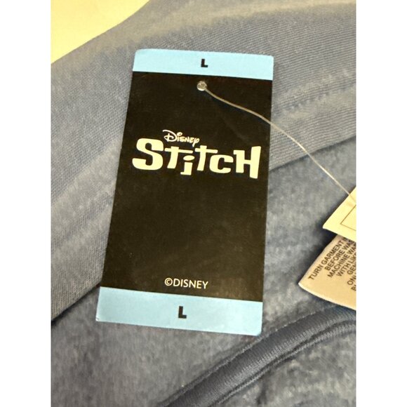 Disney Lilo Stitch Women's Hoodie Full Zip Patch Blue Hood Sweatshirt Large NEW - Picture 7 of 8